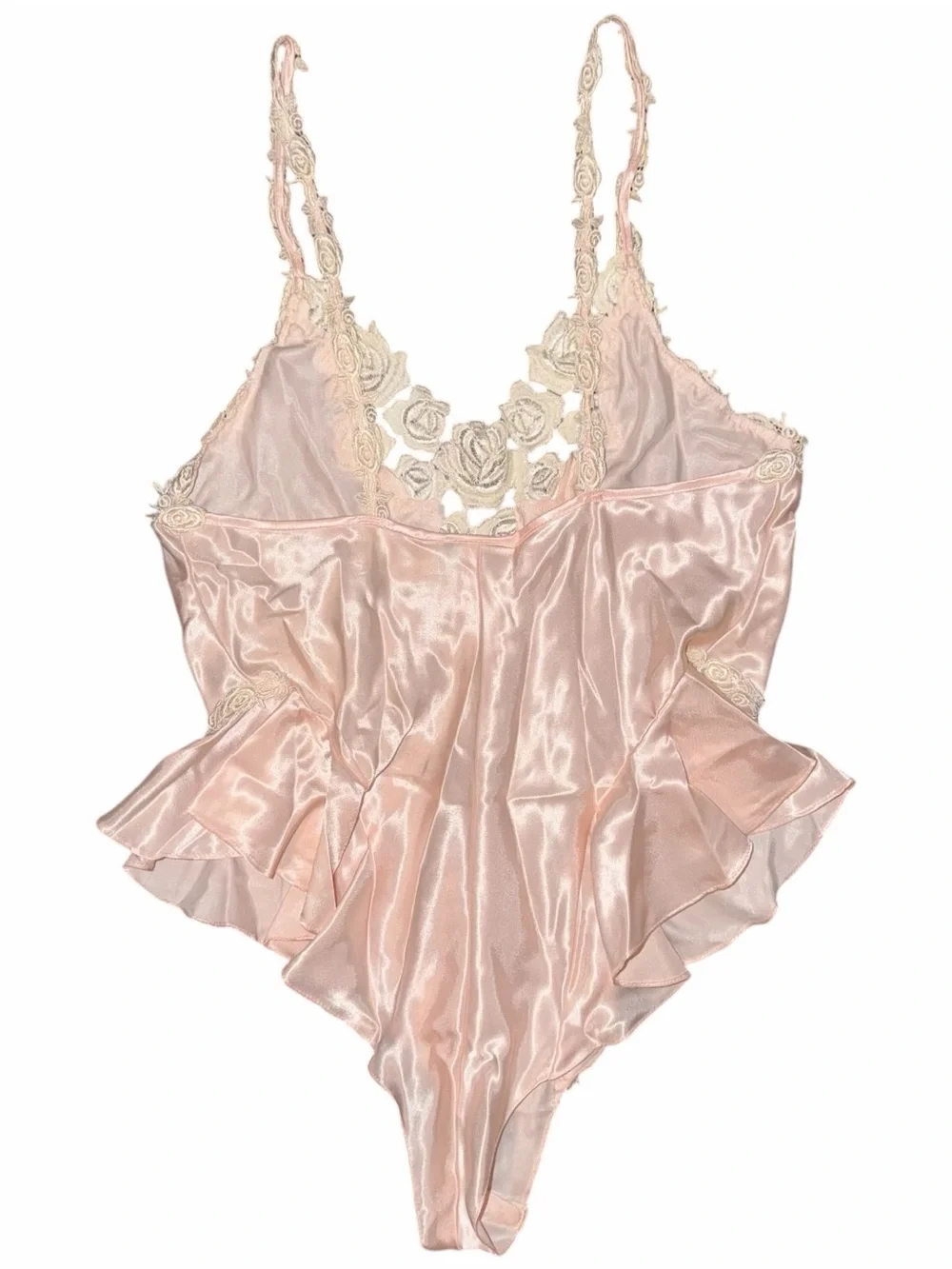 Vintage 80s / 90s Teddy Lace Trim Pale Pink Nightie - Picture 4 of 7